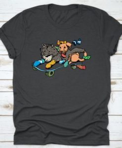 Cat Dog Skateboard Lovers T-Shirt DAN