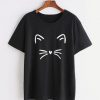 Cat Print Tee Black T-shirt ER30