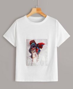 Figure Print Bow Front Tee T-Shirt DAN