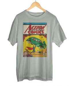 Retro Superman Men’s Grey Graphic Print Boxed Cotton T-Shirt ER
