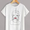 Shein Figure Print Roll Up Sleeve Tee T-Shirt DAN