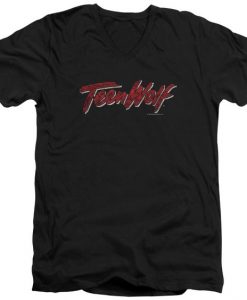 Teen wolf slim fit v-neck shirt scrawl logo black tee t-shirt DAN
