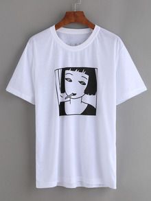 White Smoking Girl T-Shirt EM29