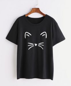 Cat Print Tee T-Shirt D9AZ