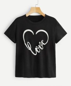 Love Heart Print Tee T-Shirt D9AZ