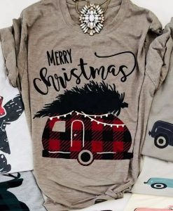 Merry Christmas Plaid Car T-Shirt VL7D