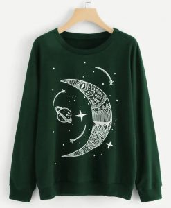 Moon And Star Print Sweatshirt D2VL