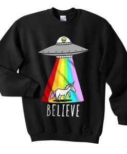 Unicorn Flying Saucer Alien Sweatshirt D4VL