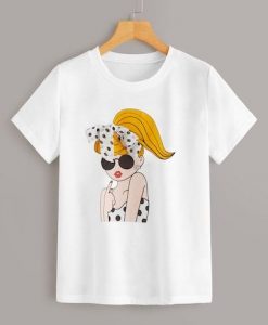 Figure Print Bow Decoration T shirt AF19M0