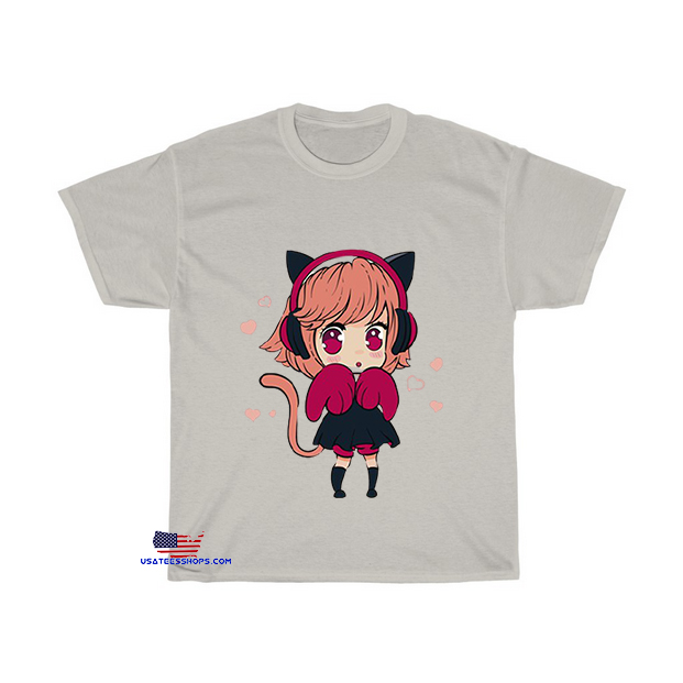 little kawaii anime girl with cat ears paws T-Shirt EL8D0
