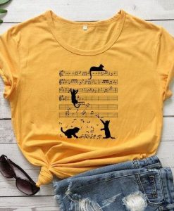 Cat Music Playing Note T-Shirt SR5MA1