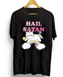 Rainbow Satanic Unicorn Cat Hail Satan T-Shirt