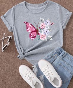 Floral & Butterfly Print Tee TPKJ3