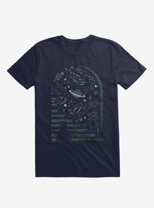 Open Space Stars And Planets Navy Blue T-Shirt TPKJ3