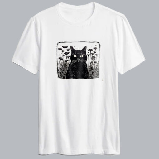 Vintage Floral Folklore Black Cat T-shirt AL